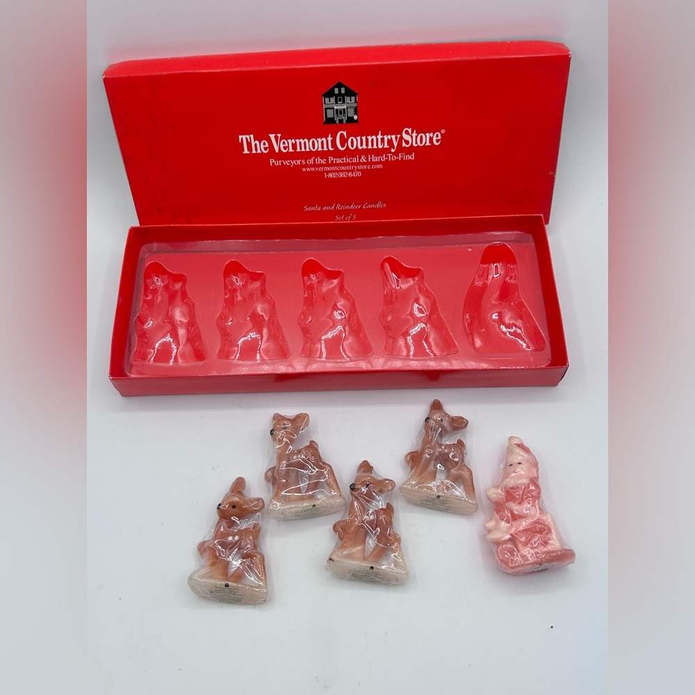 The Vermont Country Store Christmas Santa and Reindeer Candles Set of 5 New